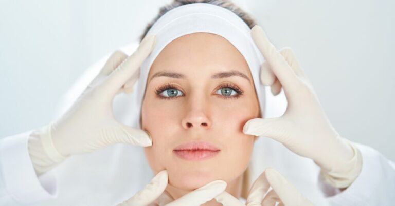 A close-up of a woman with a smooth and radiant complexion