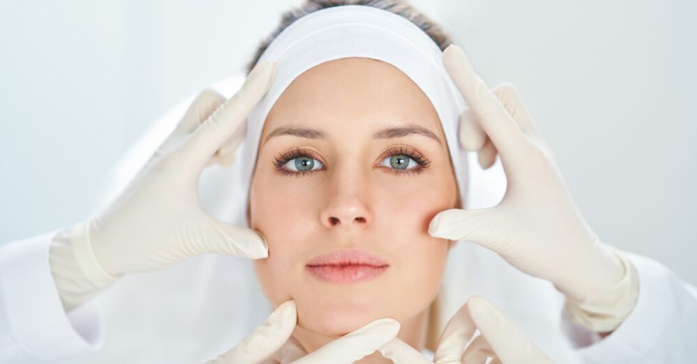 A close-up of a woman with a smooth and radiant complexion