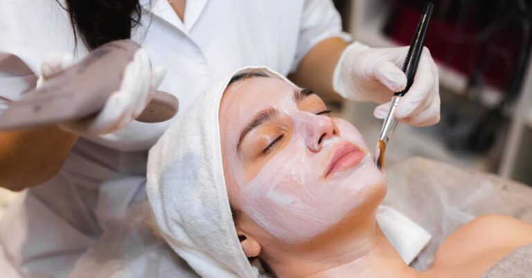 Woman receiving a relaxing facial treatment at a med spa